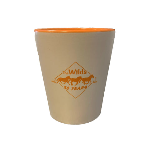 2OZ TWO-TONE ORANGE 30YR. SHOT GLASS