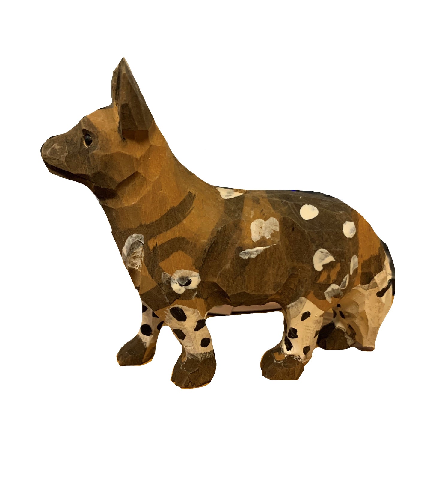 CARVED WOOD PAINTED DOG ORNAMENT